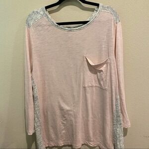 Old Navy Pink Gray Tunic Top XL Long Sleeve‎ Pocket Round Neck Color Block